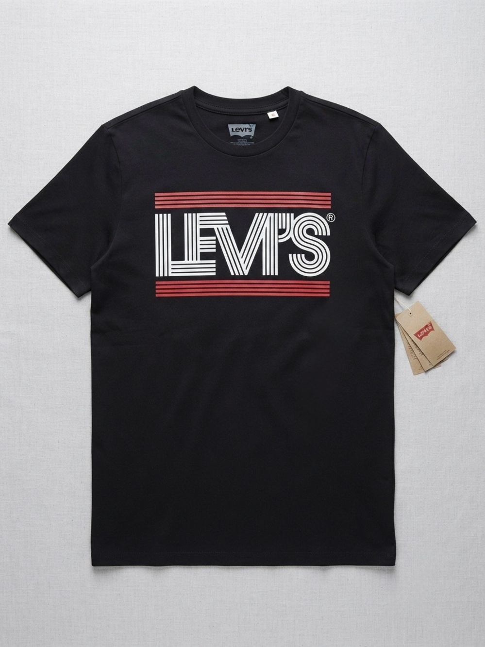 Levi's Black Tee with White & Red Striped Logo